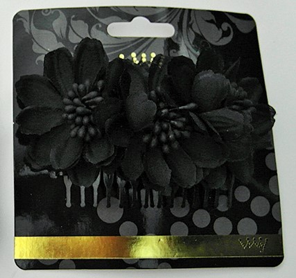 60934B - BLACK FLOWER COMB - 12 (1 doz) combs in a packet