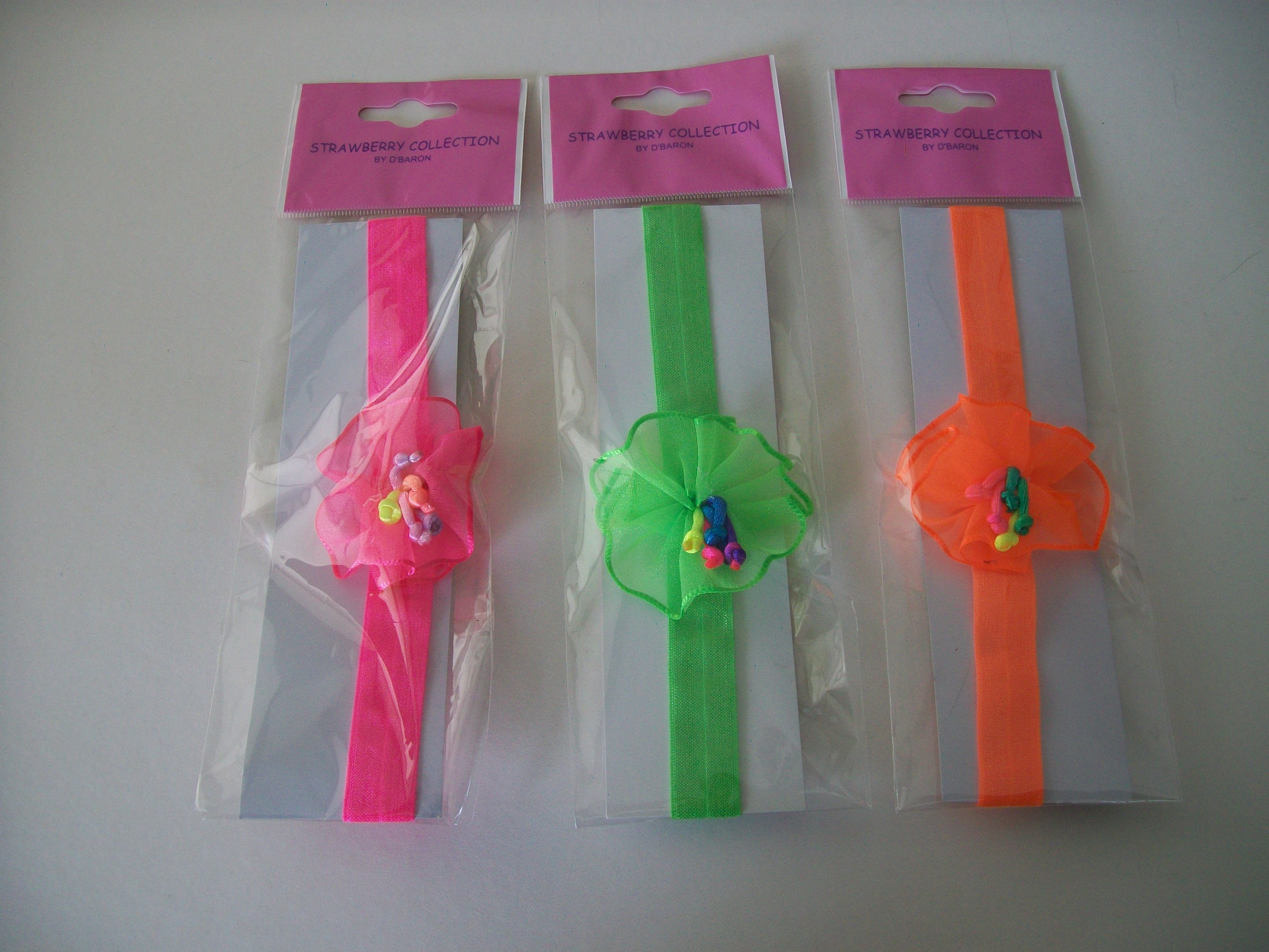 SOS-6573 -STRETCHY  NEON HEADBAND - FLOWERS - 3 ASSTD COLOURS - 12 (1doz) in a packet